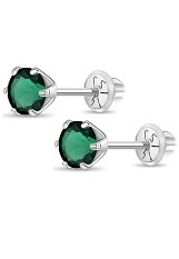 catchy white gold 4mm round May Birthstone baby earrings 